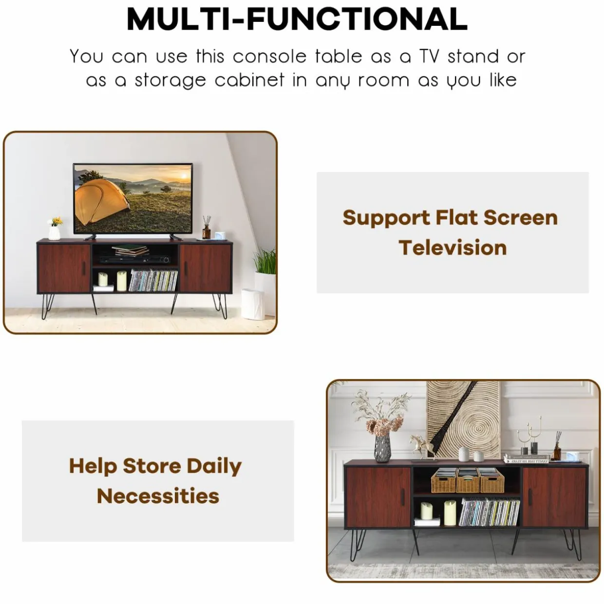 Tangkula 59 Inches Retro Wooden TV Stand for TVs up to 65 Inches