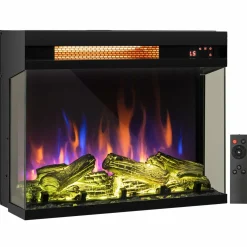 Tangkula 23 Inches 3-Sided Glass Electric Fireplace with Remote, 1500W Fireplace Heater with Thermostat