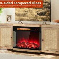 Tangkula 23 Inches 3-Sided Glass Electric Fireplace with Remote, 1500W Fireplace Heater with Thermostat