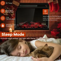 Tangkula 23 Inches 3-Sided Glass Electric Fireplace with Remote, 1500W Fireplace Heater with Thermostat