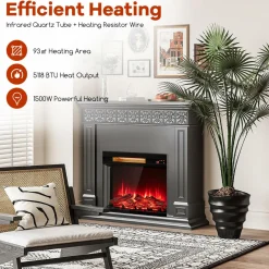Tangkula 23 Inches 3-Sided Glass Electric Fireplace with Remote, 1500W Fireplace Heater with Thermostat