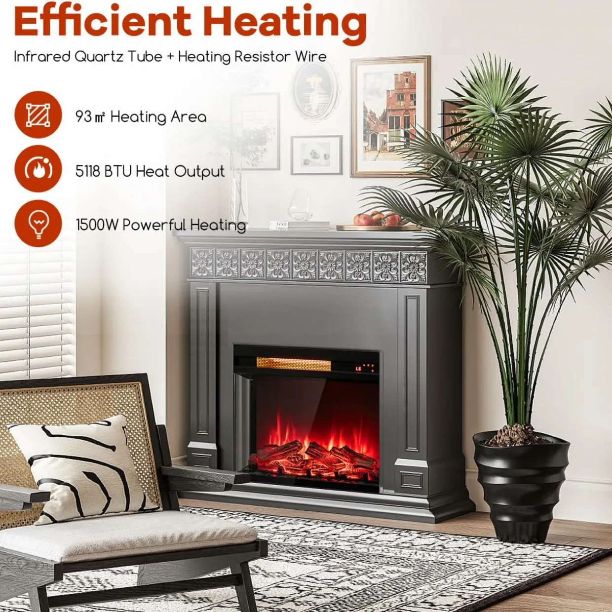 Tangkula 23 Inches 3-Sided Glass Electric Fireplace with Remote, 1500W Fireplace Heater with Thermostat