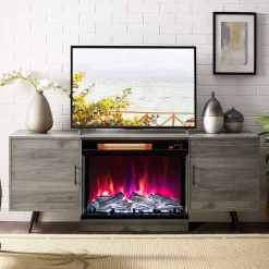 Tangkula 23 Inches 3-Sided Glass Electric Fireplace with Remote, 1500W Fireplace Heater with Thermostat