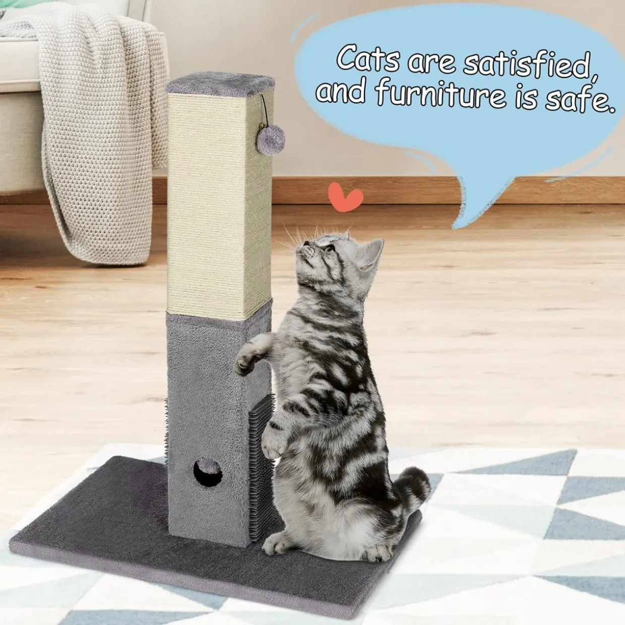 Tangkula 31 Inches Tall Cat Scratching Post, Claw Scratcher w/ Hanging Ball Toy