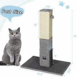 Tangkula 31 Inches Tall Cat Scratching Post, Claw Scratcher w/ Hanging Ball Toy