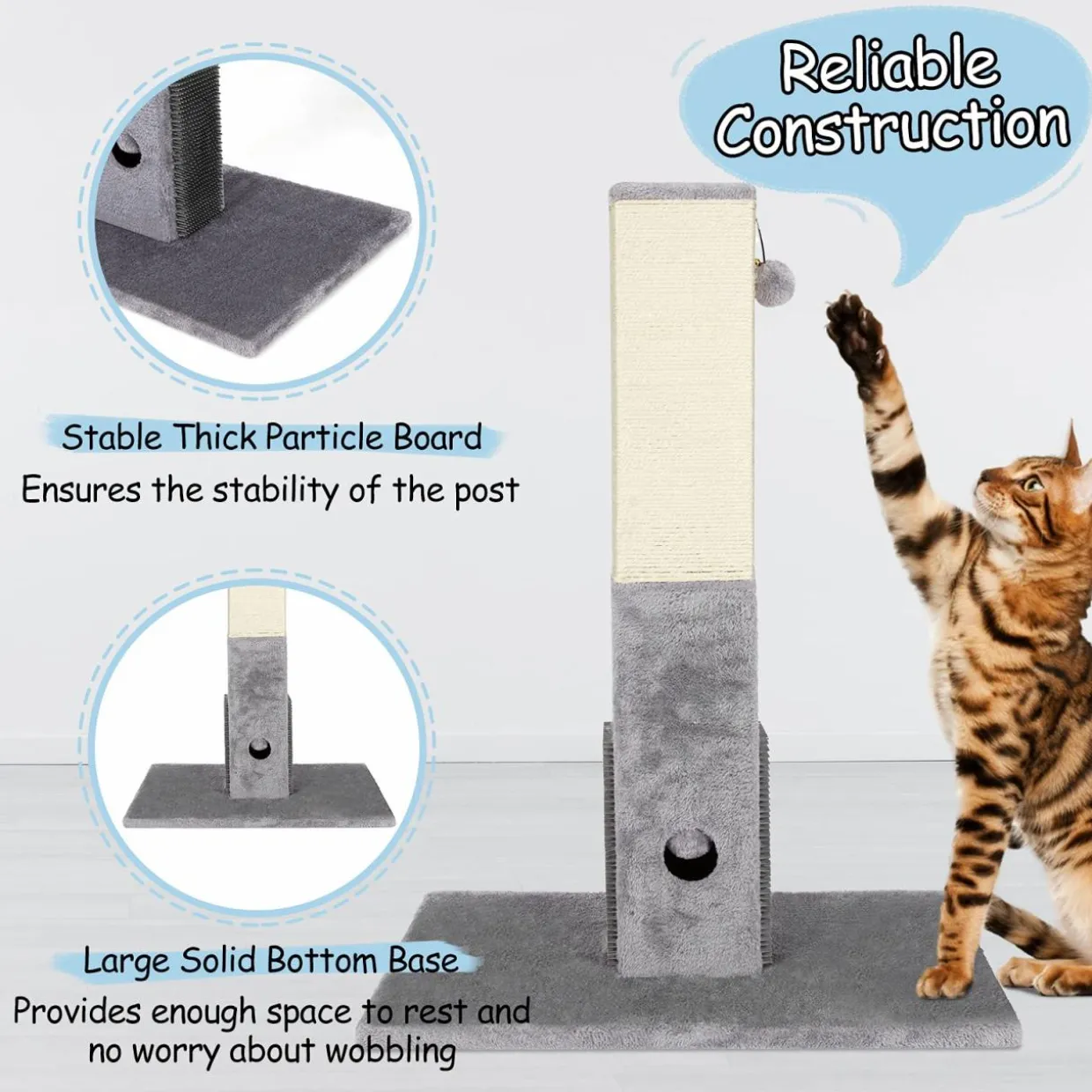 Tangkula 31 Inches Tall Cat Scratching Post, Claw Scratcher w/ Hanging Ball Toy