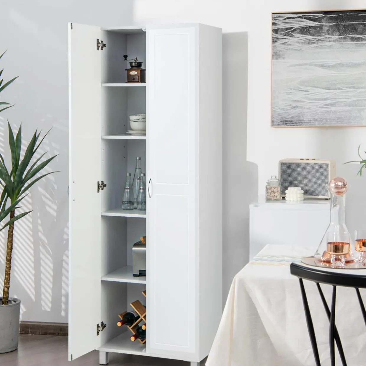 Tangkula 73.5 Inches Tall Storage Cabinet with Double Door, Freestanding Pantry Cabinet with Adjustable Shelf & Anti-tilt Design