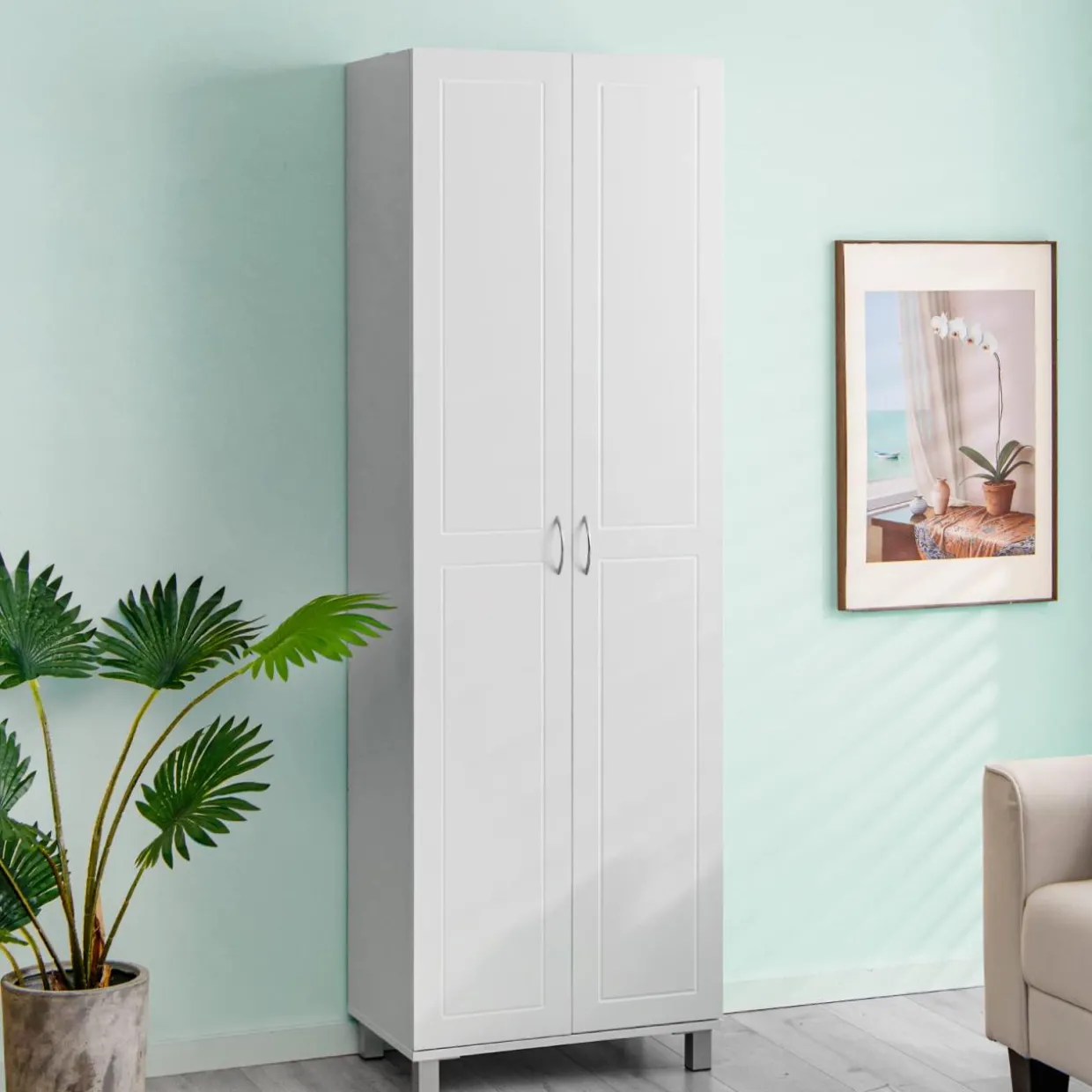 Tangkula 73.5 Inches Tall Storage Cabinet with Double Door, Freestanding Pantry Cabinet with Adjustable Shelf & Anti-tilt Design