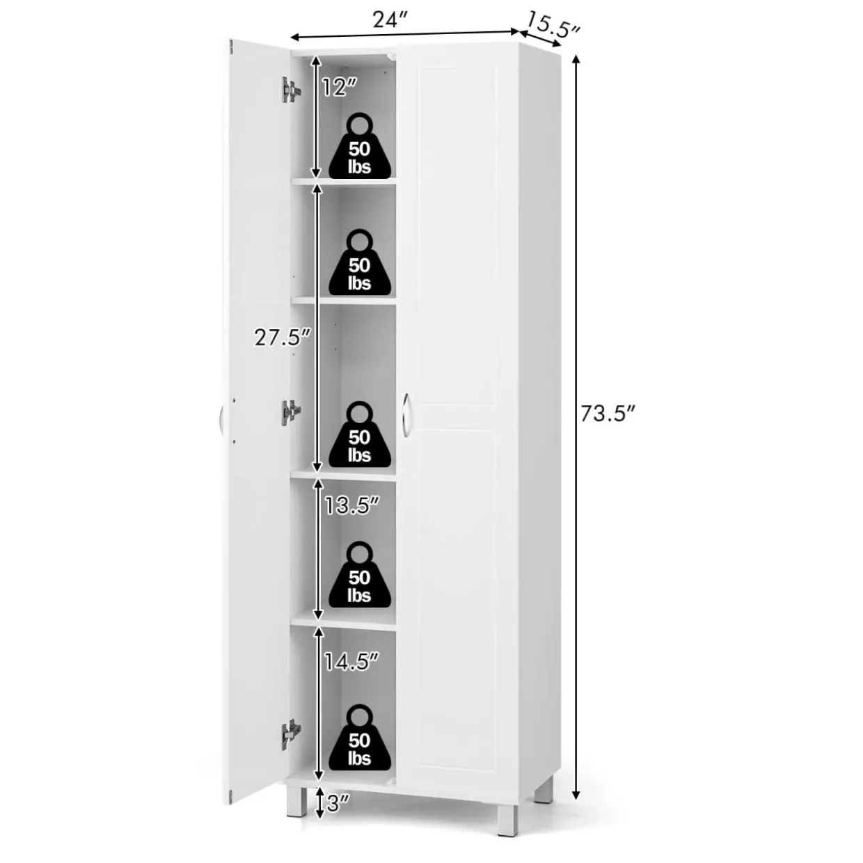 Tangkula 73.5 Inches Tall Storage Cabinet with Double Door, Freestanding Pantry Cabinet with Adjustable Shelf & Anti-tilt Design