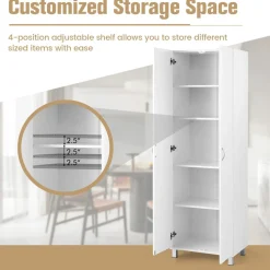 Tangkula 73.5 Inches Tall Storage Cabinet with Double Door, Freestanding Pantry Cabinet with Adjustable Shelf & Anti-tilt Design