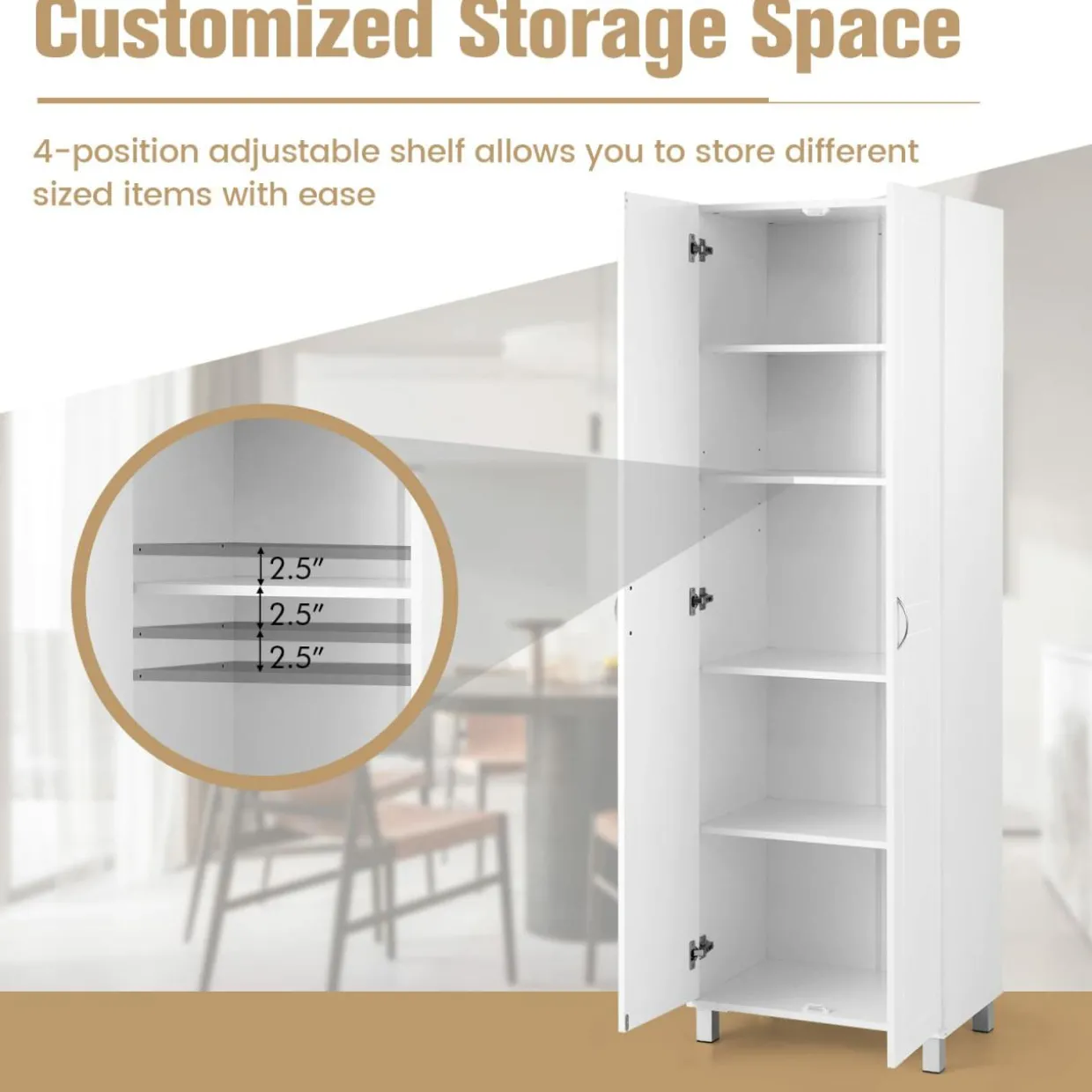Tangkula 73.5 Inches Tall Storage Cabinet with Double Door, Freestanding Pantry Cabinet with Adjustable Shelf & Anti-tilt Design