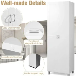 Tangkula 73.5 Inches Tall Storage Cabinet with Double Door, Freestanding Pantry Cabinet with Adjustable Shelf & Anti-tilt Design