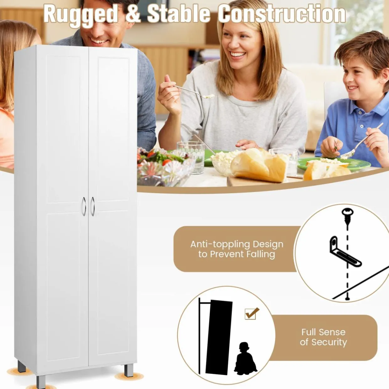 Tangkula 73.5 Inches Tall Storage Cabinet with Double Door, Freestanding Pantry Cabinet with Adjustable Shelf & Anti-tilt Design