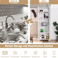 Tangkula 73.5 Inches Tall Storage Cabinet with Double Door, Freestanding Pantry Cabinet with Adjustable Shelf & Anti-tilt Design