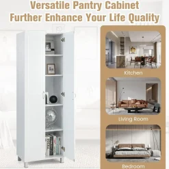 Tangkula 73.5 Inches Tall Storage Cabinet with Double Door, Freestanding Pantry Cabinet with Adjustable Shelf & Anti-tilt Design