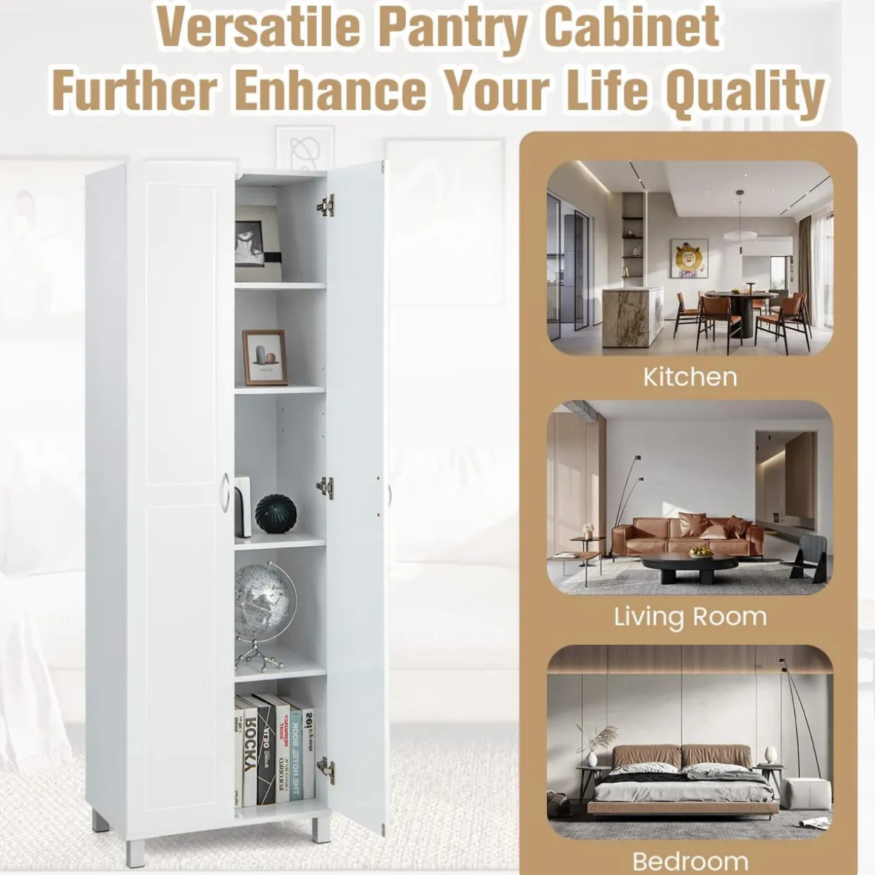 Tangkula 73.5 Inches Tall Storage Cabinet with Double Door, Freestanding Pantry Cabinet with Adjustable Shelf & Anti-tilt Design
