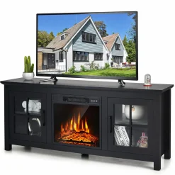 Tangkula 58 Inches TV Console with Fireplace Insert, Fireplace TV Stand for TVs up to 65 Inches
