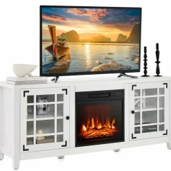 Tangkula 58 Inches TV Console with Fireplace Insert, Fireplace TV Stand for TVs up to 65 Inches
