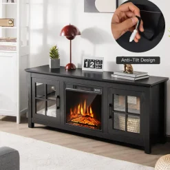 Tangkula 58 Inches TV Console with Fireplace Insert, Fireplace TV Stand for TVs up to 65 Inches
