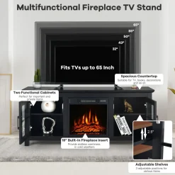 Tangkula 58 Inches TV Console with Fireplace Insert, Fireplace TV Stand for TVs up to 65 Inches