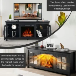 Tangkula 58 Inches TV Console with Fireplace Insert, Fireplace TV Stand for TVs up to 65 Inches