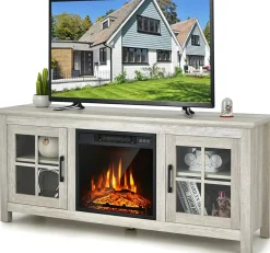 Tangkula 58 Inches TV Console with Fireplace Insert, Fireplace TV Stand for TVs up to 65 Inches