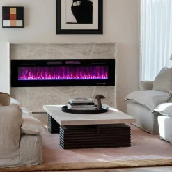 Tangkula 42/50/60/72 Inches Ultra-Thin Electric Fireplace, Wall-Mounted & Recessed Fireplace Heater with Smart APP Control, Compatible with Alexa