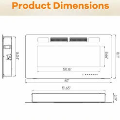 Tangkula 42/50/60/72 Inches Ultra-Thin Electric Fireplace, Wall-Mounted & Recessed Fireplace Heater with Smart APP Control, Compatible with Alexa