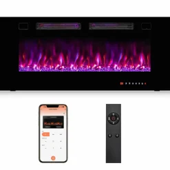 Tangkula 42/50/60/72 Inches Ultra-Thin Electric Fireplace, Wall-Mounted & Recessed Fireplace Heater with Smart APP Control, Compatible with Alexa