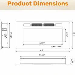 Tangkula 42/50/60/72 Inches Ultra-Thin Electric Fireplace, Wall-Mounted & Recessed Fireplace Heater with Smart APP Control, Compatible with Alexa