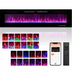 Tangkula 42/50/60/72 Inches Ultra-Thin Electric Fireplace, Wall-Mounted & Recessed Fireplace Heater with Smart APP Control, Compatible with Alexa