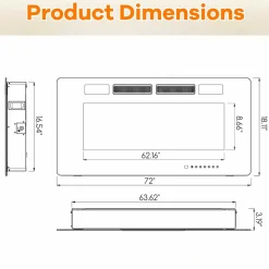 Tangkula 42/50/60/72 Inches Ultra-Thin Electric Fireplace, Wall-Mounted & Recessed Fireplace Heater with Smart APP Control, Compatible with Alexa