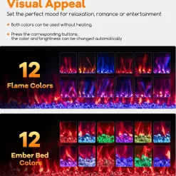 Tangkula 42/50/60/72 Inches Ultra-Thin Electric Fireplace, Wall-Mounted & Recessed Fireplace Heater with Smart APP Control, Compatible with Alexa