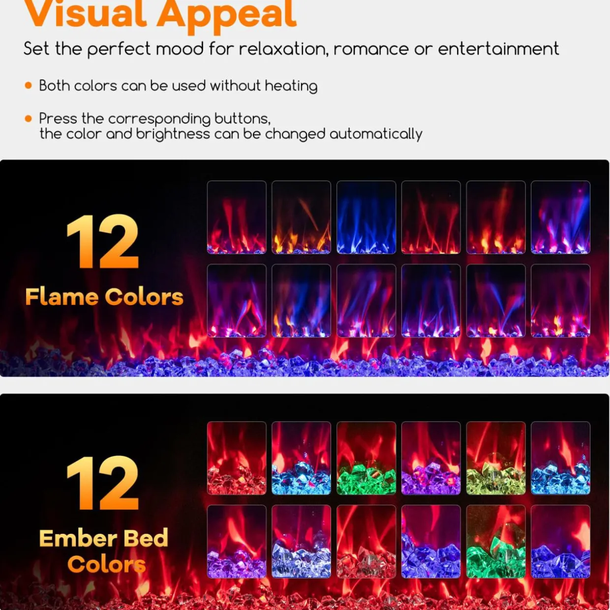 Tangkula 42/50/60/72 Inches Ultra-Thin Electric Fireplace, Wall-Mounted & Recessed Fireplace Heater with Smart APP Control, Compatible with Alexa