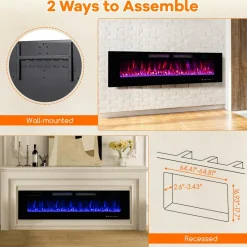 Tangkula 42/50/60/72 Inches Ultra-Thin Electric Fireplace, Wall-Mounted & Recessed Fireplace Heater with Smart APP Control, Compatible with Alexa