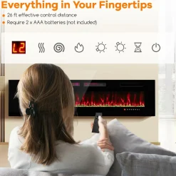 Tangkula 42/50/60/72 Inches Ultra-Thin Electric Fireplace, Wall-Mounted & Recessed Fireplace Heater with Smart APP Control, Compatible with Alexa