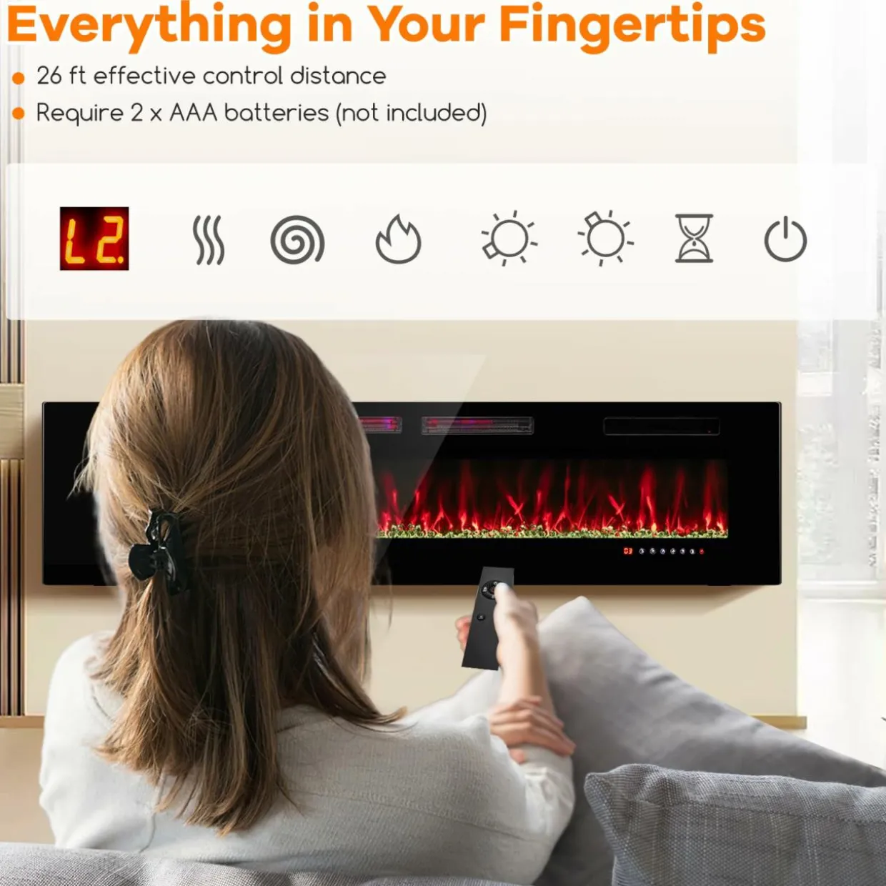 Tangkula 42/50/60/72 Inches Ultra-Thin Electric Fireplace, Wall-Mounted & Recessed Fireplace Heater with Smart APP Control, Compatible with Alexa