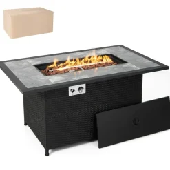 Tangkula 52 Inches Wicker Patio Propane Fire Pit Table, Patiojoy 50,000 BTU