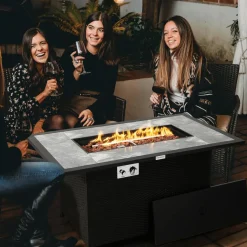 Tangkula 52 Inches Wicker Patio Propane Fire Pit Table, Patiojoy 50,000 BTU