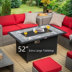 Tangkula 52 Inches Wicker Patio Propane Fire Pit Table, Patiojoy 50,000 BTU