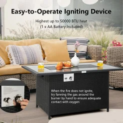 Tangkula 52 Inches Wicker Patio Propane Fire Pit Table, Patiojoy 50,000 BTU
