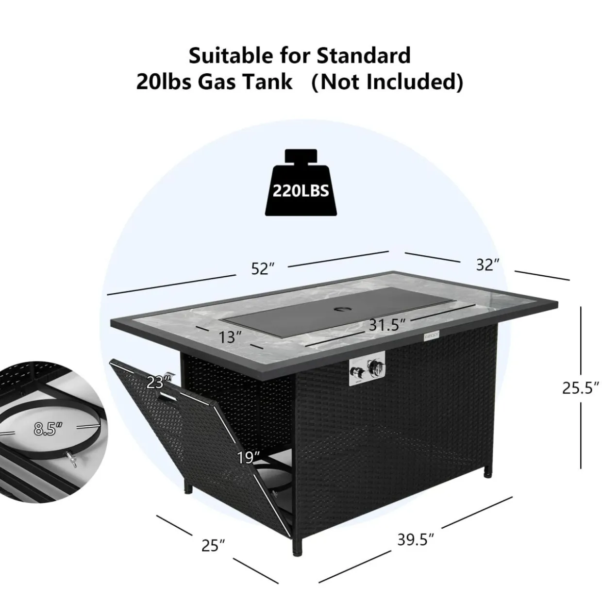 Tangkula 52 Inches Wicker Patio Propane Fire Pit Table, Patiojoy 50,000 BTU