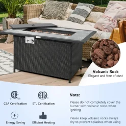 Tangkula 52 Inches Wicker Patio Propane Fire Pit Table, Patiojoy 50,000 BTU
