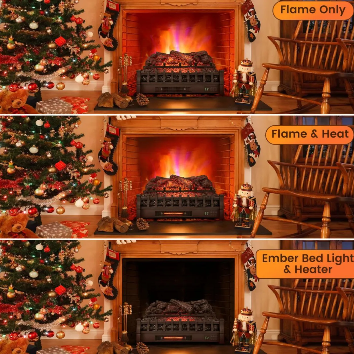 Tangkula 26" Infrared Quartz Electric Fireplace Log Heater with Realistic Pinewood Ember Bed
