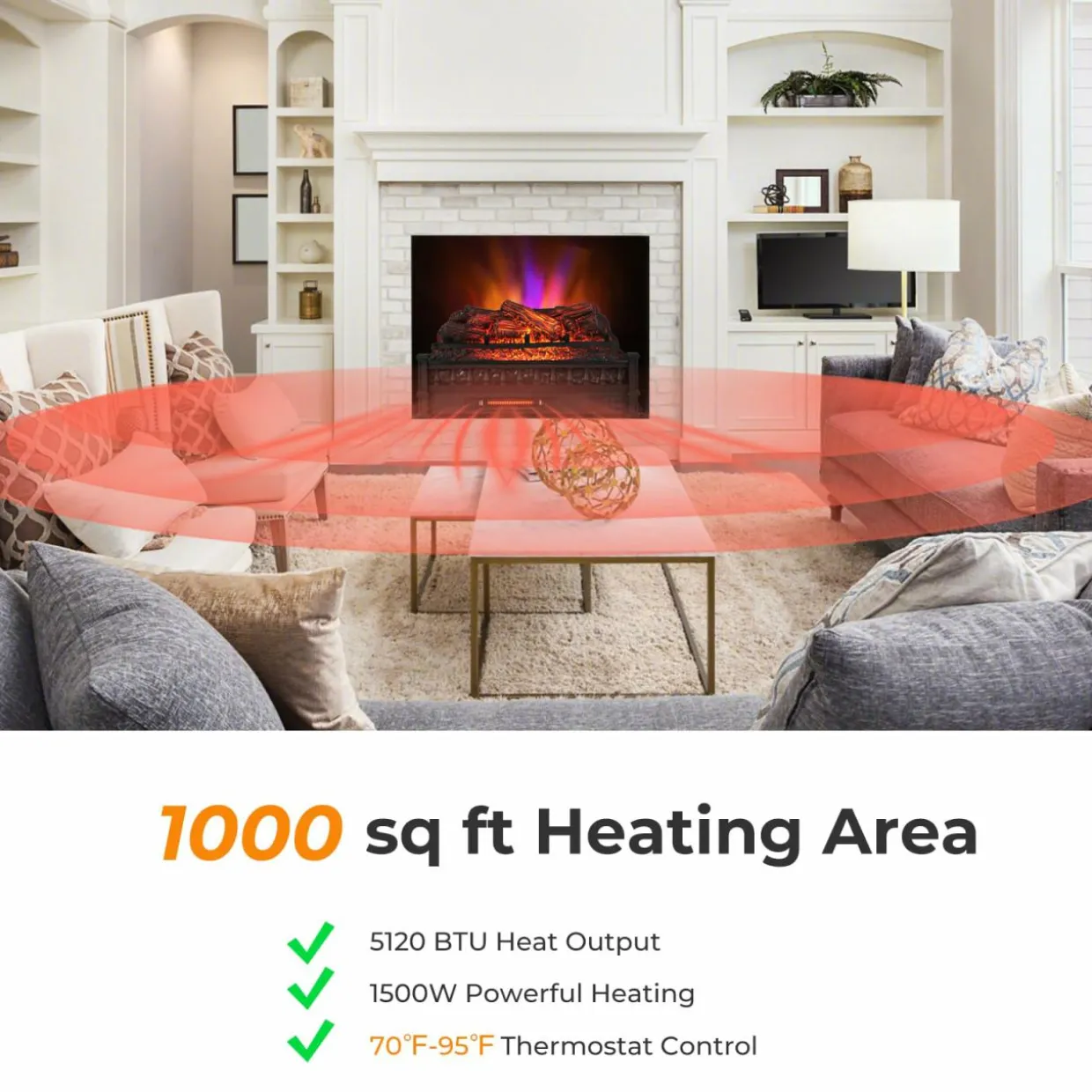 Tangkula 26" Infrared Quartz Electric Fireplace Log Heater with Realistic Pinewood Ember Bed