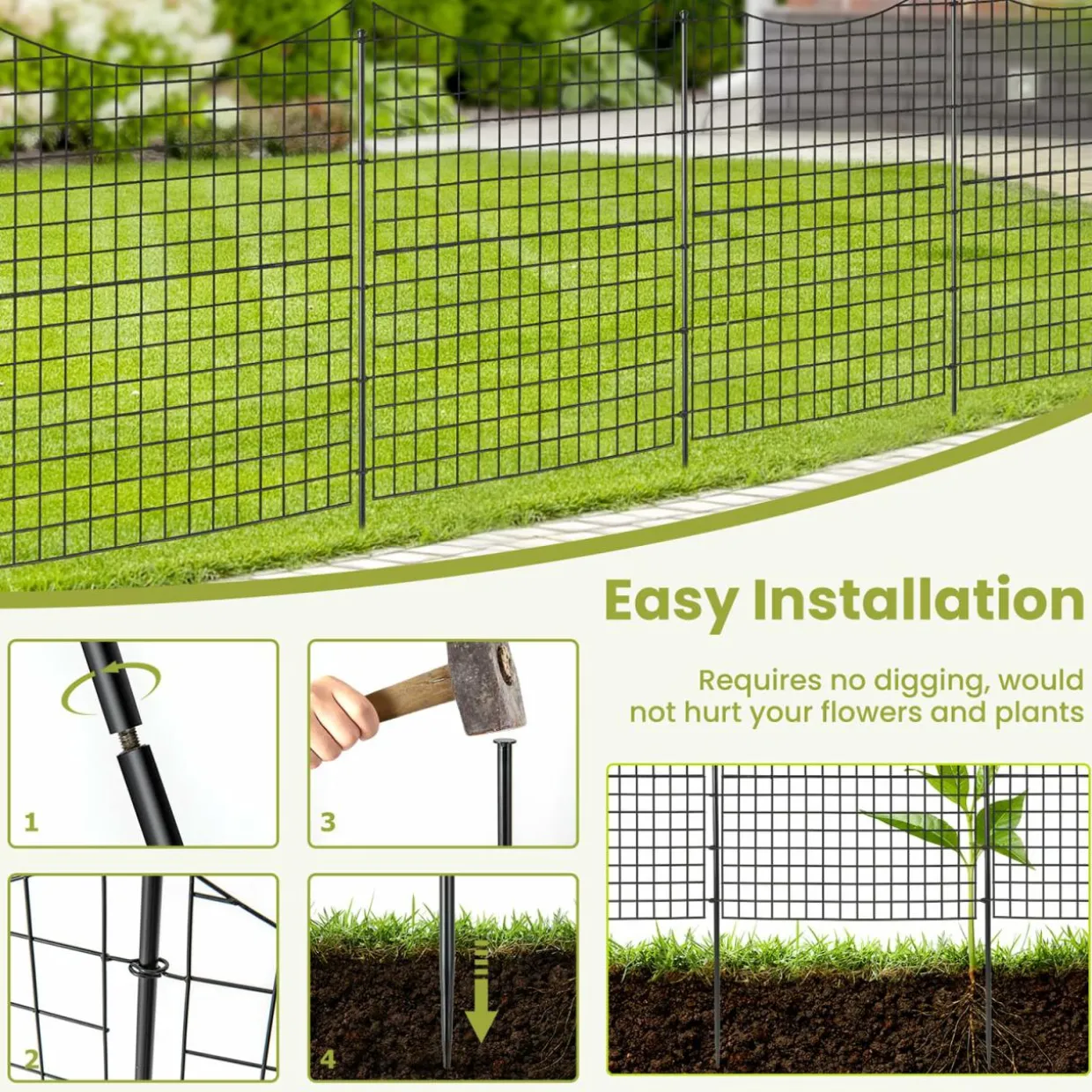 Tangkula 39 in(H) x 14.5 ft(W) Decorative Garden Fence