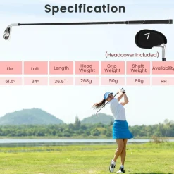Tangkula #7 Iron Single Golf Club for Women, Head Cover for Right Handed Golfers, 36.5 Inch