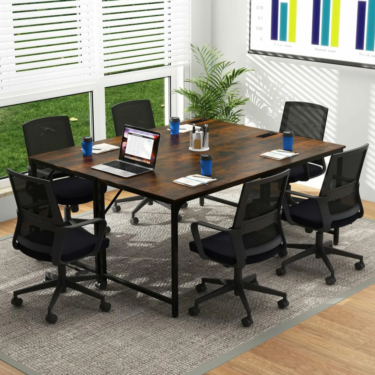 Tangkula 60” Large Computer Desk with Charging Station, Modern Simple Study Writing Desk with Storage Bag