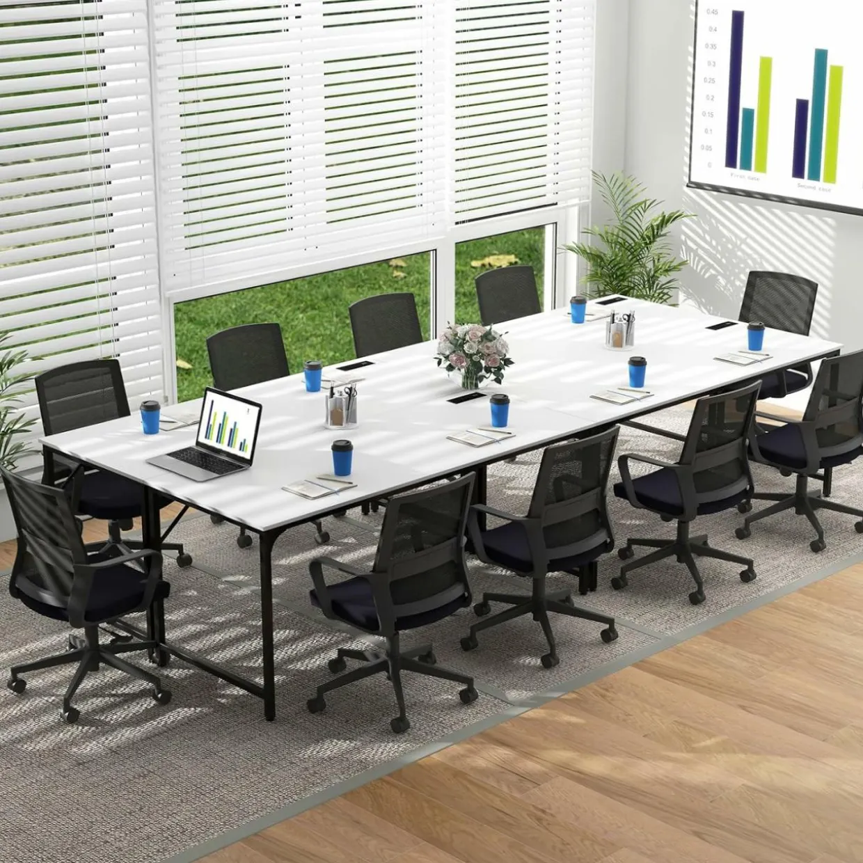 Tangkula 60” Large Computer Desk with Charging Station, Modern Simple Study Writing Desk with Storage Bag