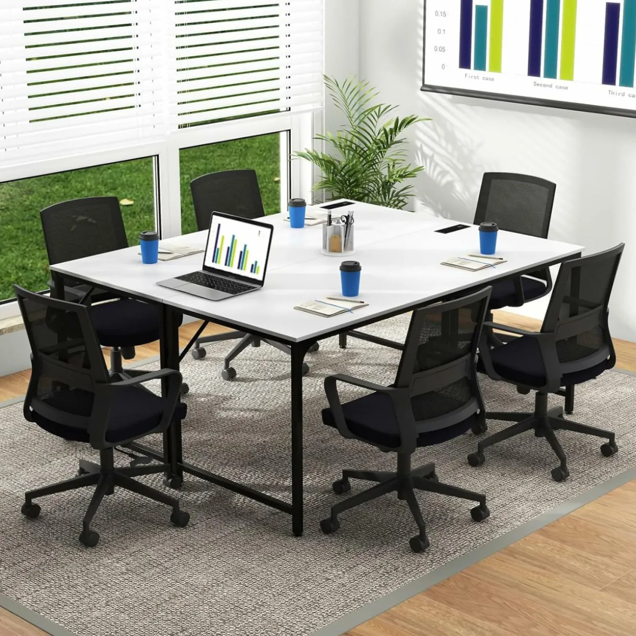 Tangkula 60” Large Computer Desk with Charging Station, Modern Simple Study Writing Desk with Storage Bag